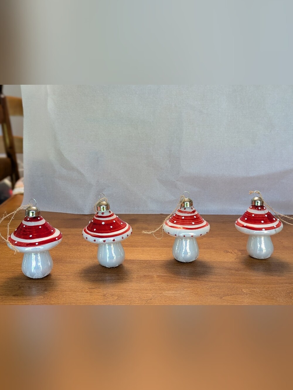 Glitter Glass Mushroom Ornaments - Set Of 4